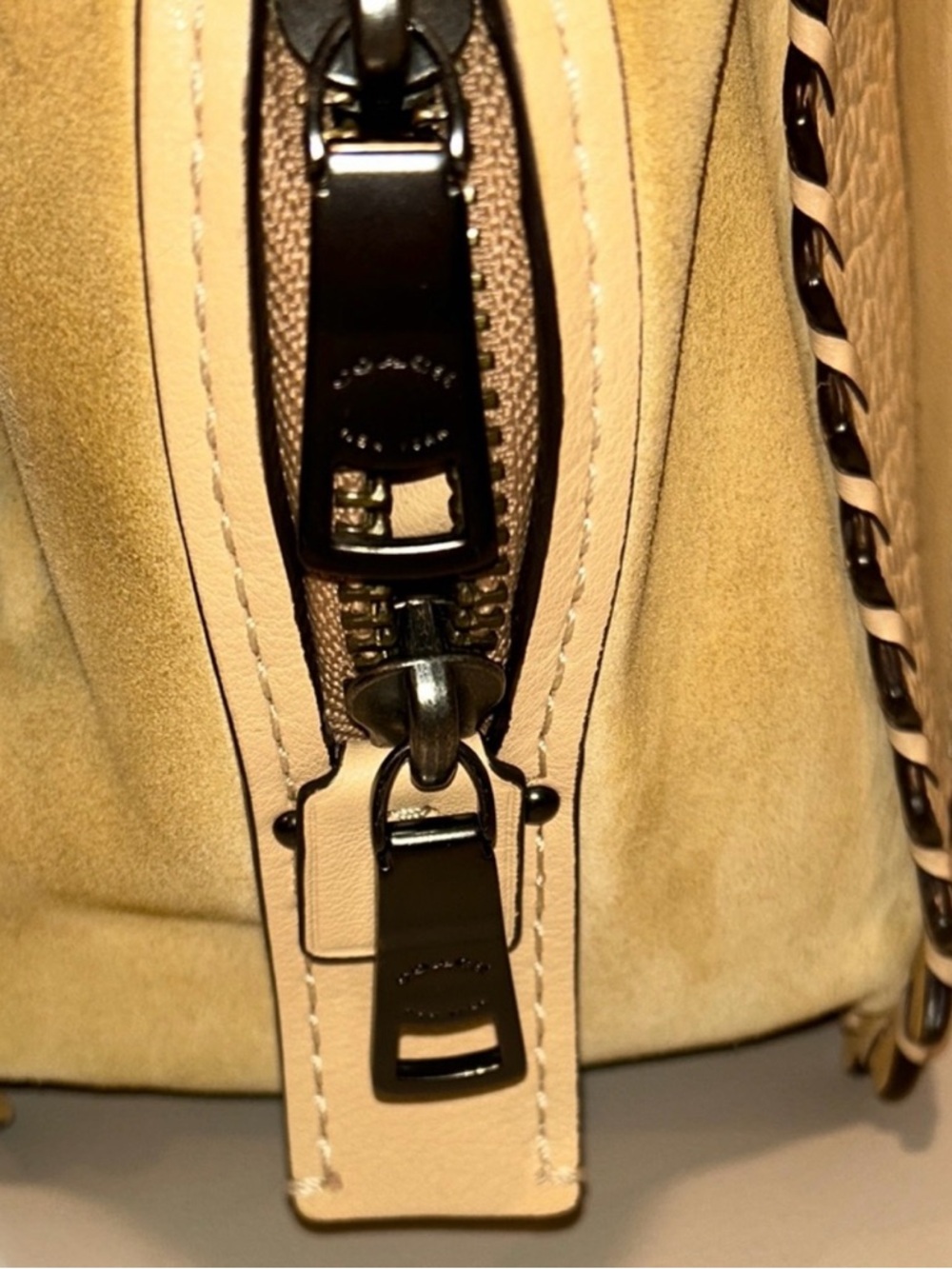 Coach Dreamer 36 Colorblock Suede Cream and Tan Satchel Bag - Picture 5 of 14